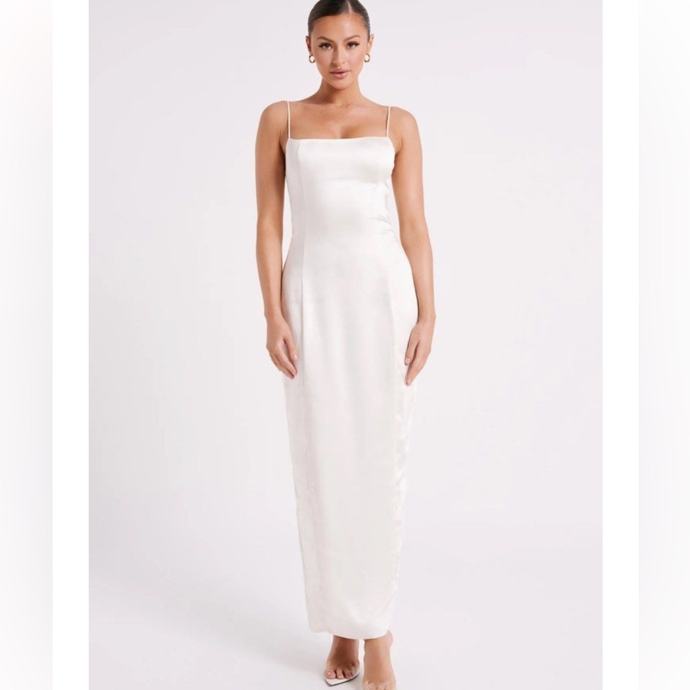 Meshki White Satin Maxi Slip Dress